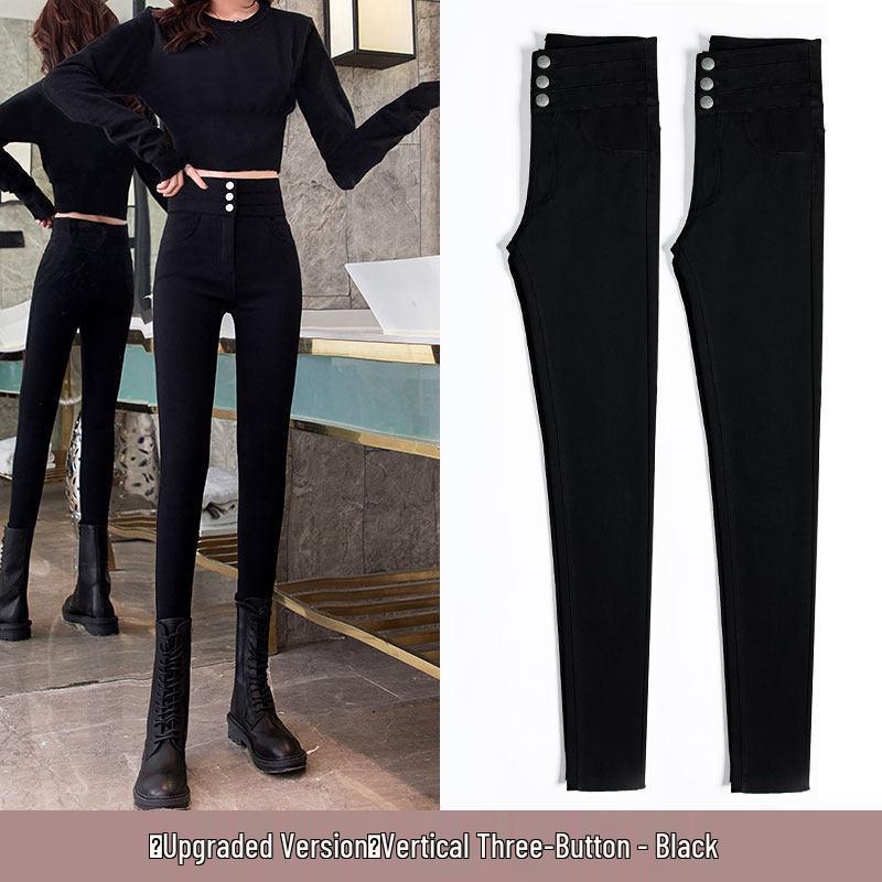 Women's High-Waisted Magic Black Slimming Pencil Pants - Plus Size, Elastic, Tight Fit for Spring and Autumn.