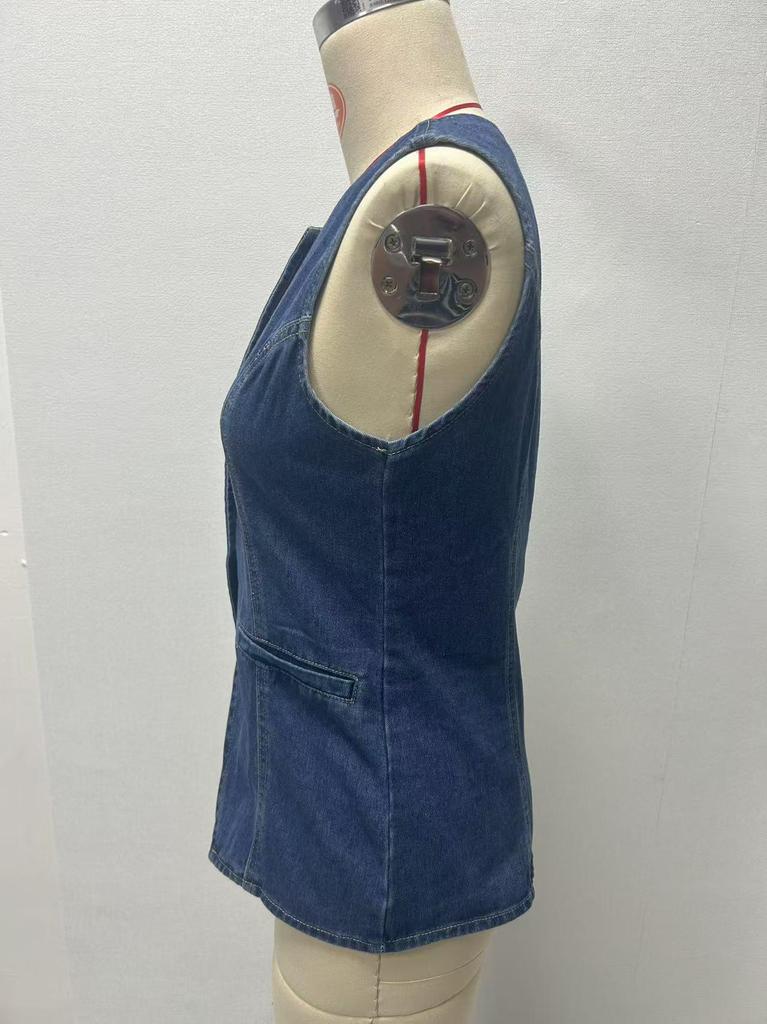 European & American Retro Sleeveless Denim Jacket for Women