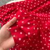Women Polka Dot Two Piece Set Summer Short Drawstring Tops + High Waist Long Skirt 2pcs Suit Outfits Red Purple Black