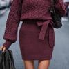 2024 Autumn European & American Women's Two-Piece: Semi-High Neck Chunky Knit Sweater & Slim Fit Hip Wrap Skirt