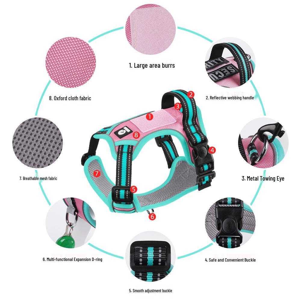 Large Dog Vest-Style Harness with Velcro & Shock-Resistant Leash