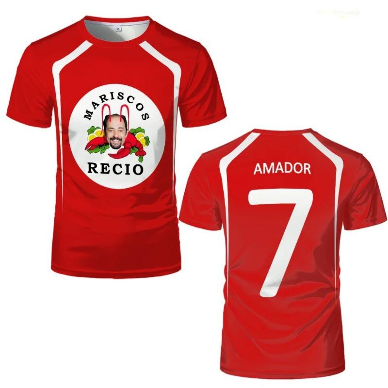 Humor Seafood Shrimp Amador No.7 Football Jersey Summer Women Men Sports Breathable Mariscos Recio Tee Tops Casual Men s T-shirt L
