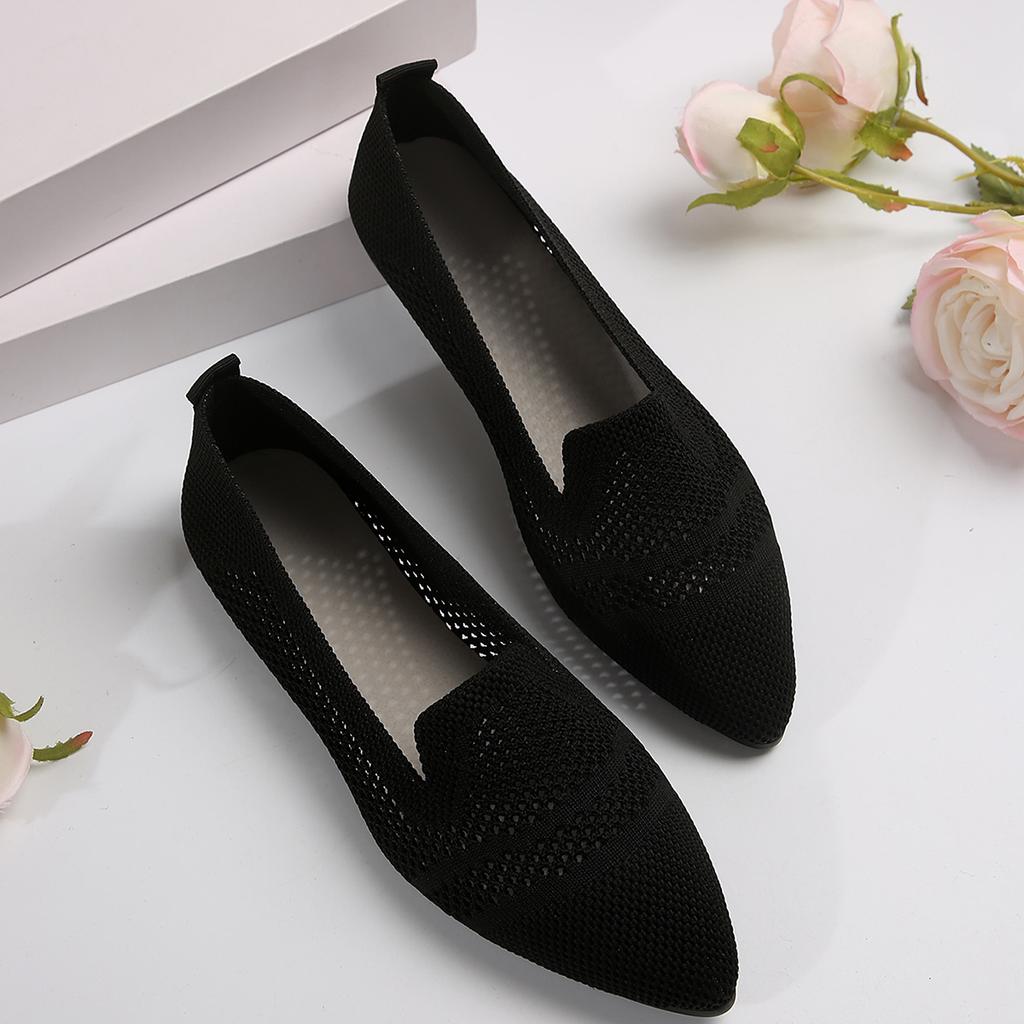 Fashion New Women Flats Solid Color Mesh Loafers Shallow Women Flats Shoes Soft Bottom Knit Ballet Flats Shoes Casual Slip on Boat Shoes