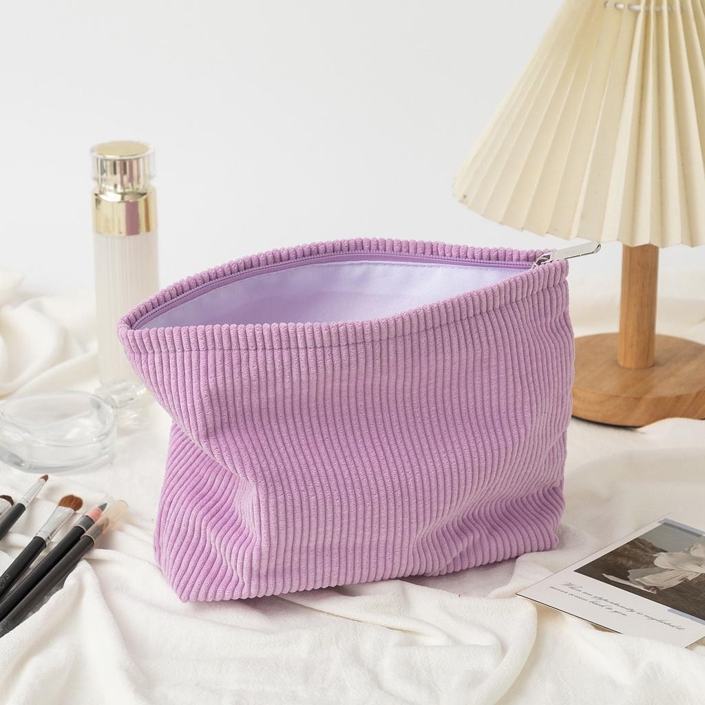 Corduroy Cosmetic Bag Women Korean Solid Color Makeup Organizer Travel Toiletry Pouch Beauty Case