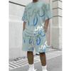 2026 Summer American Men's T-shirt Set for Outdoor Sports Fashion Casual Soft Breathable with 3D Graffiti Pattern Print