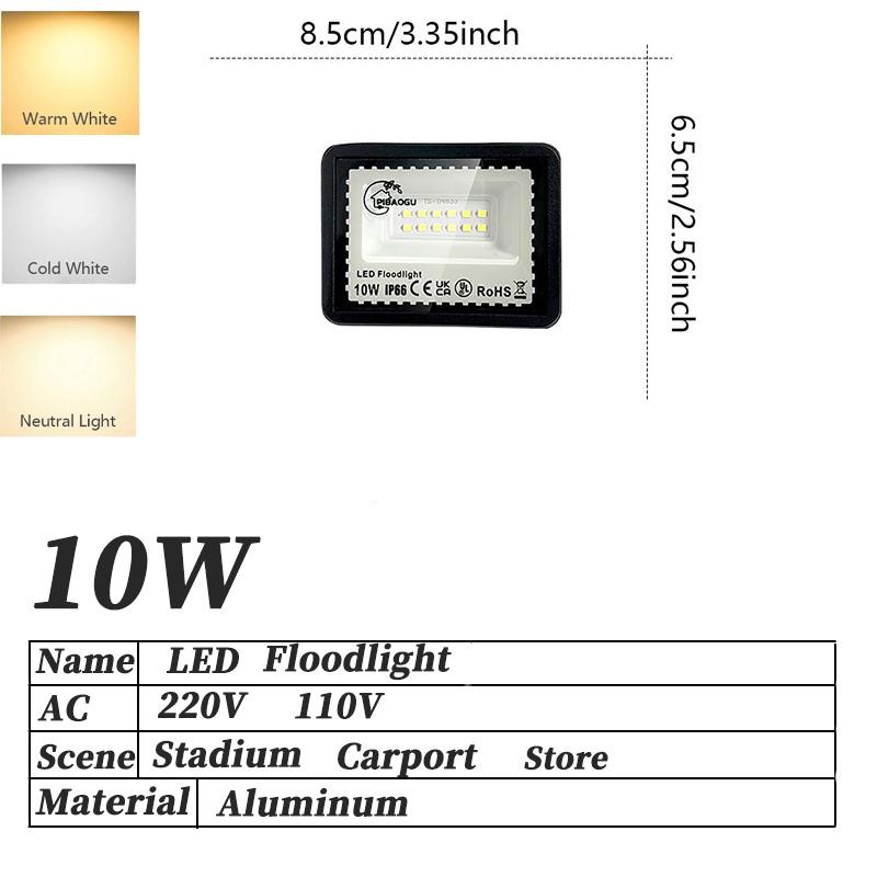 LED Floodlight Spotlight 10/20/30/50/100/150/200/300W Outdoor Lighting  Waterproof Garage Gym Street Gate Wall Lamps AC220/110V