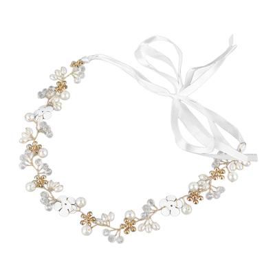 Wedding Headband Rhinestone Faux Pearl Flower Leaf Shaped Pendant Bridal Headpiece Hair Accessories