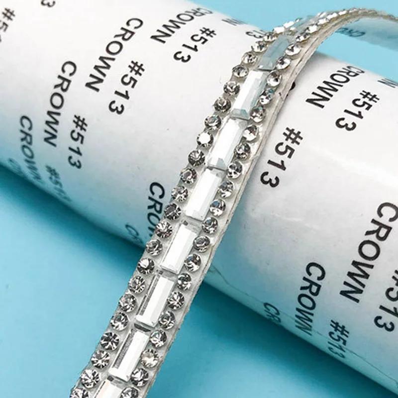 1 Yard Glass Rhinestone Trim Strip Chain Crystal Ribbon Applique Strass Banding for DIY Clothes Shoes Car Beauty Home Decoration