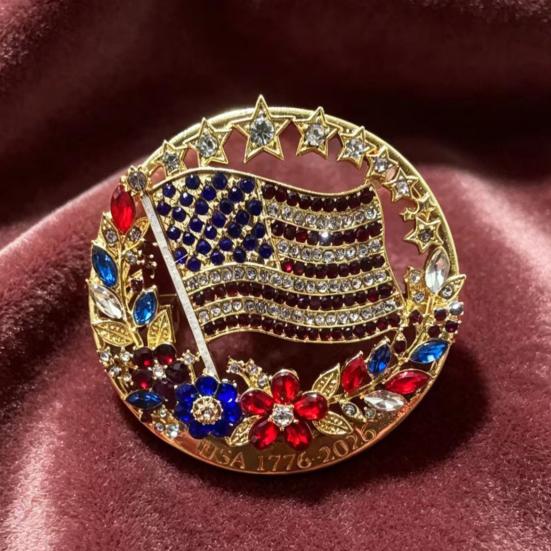 Brooch Pin American Flag Flower Blooming Enamel Lapel Pin