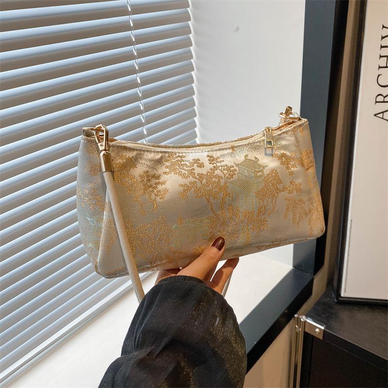Trendy Canvas Crescent Bag For Women In Leaf Tree And Butterfly Colors Perfect For Summer