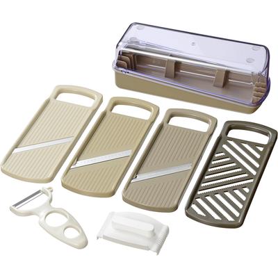 Wahei Freiz Santoku Schäler und Garnierer mit Sicherheits-Mott Plus 4-teiliges Multi-Schneidegerät & Set, Schneiden, Reiben, Julienne, Schutz, ME-7773