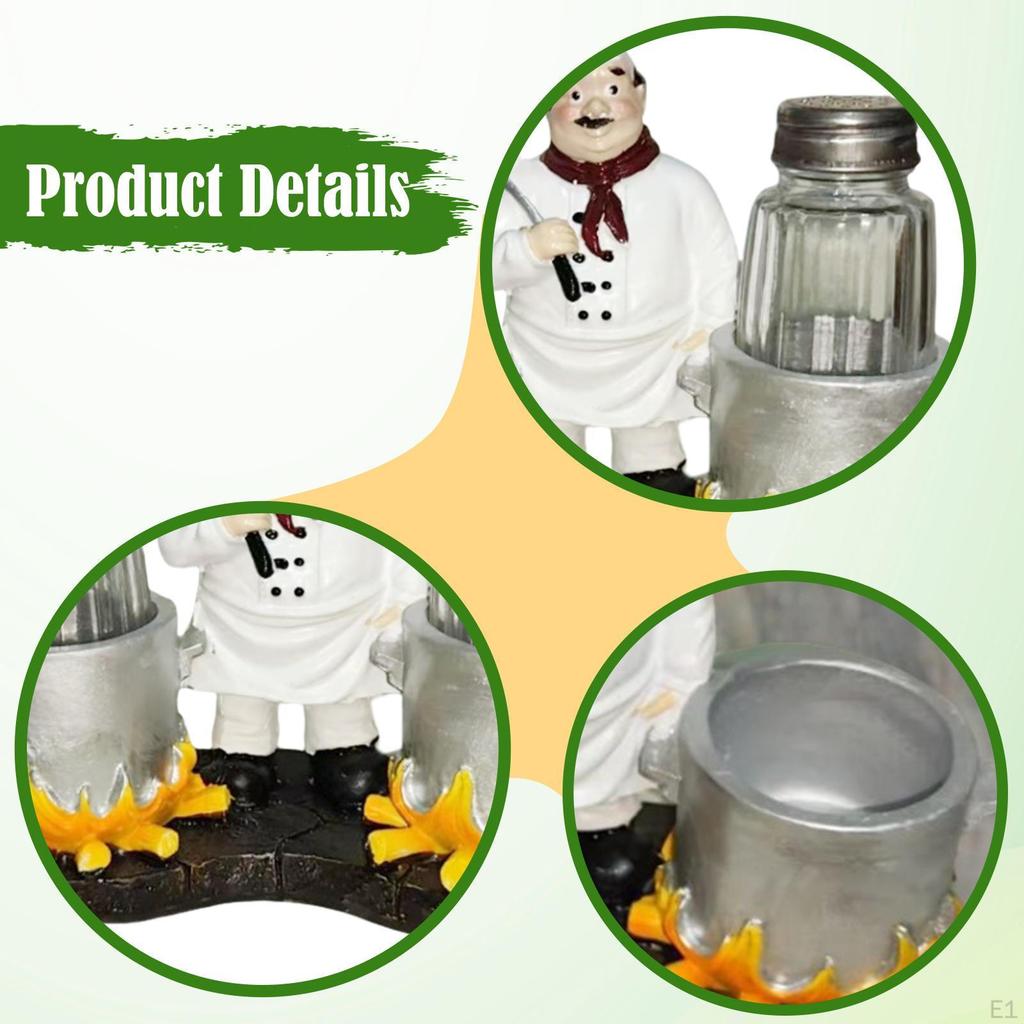 and Pepper Shakers Set Pots Refillable Resin Decorative Chef Figurine Condiment Jar for