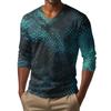 Men's V-neck Casual Fashion Printed Long-sleeved T-shirt Top