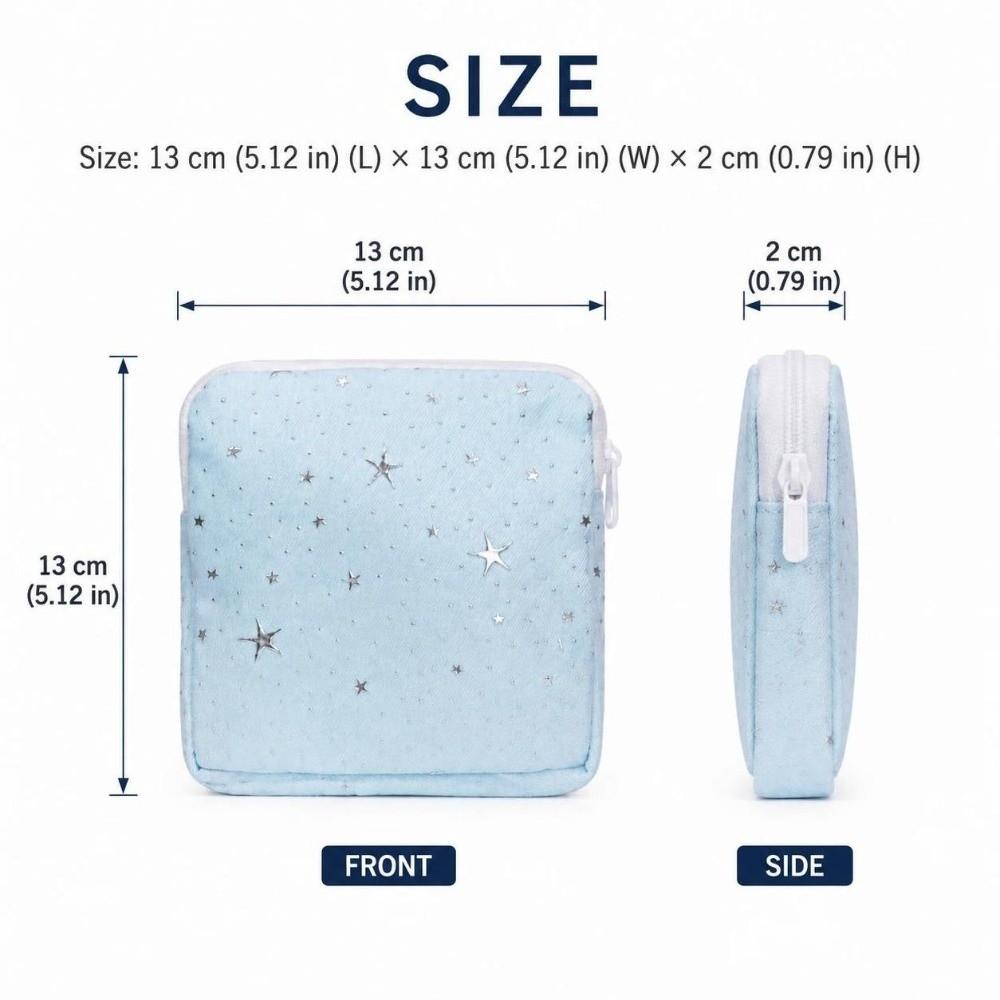 Silver Star Print Sanitary Napkin Storage Bag Portable Feminine Period Pouch Women Girls