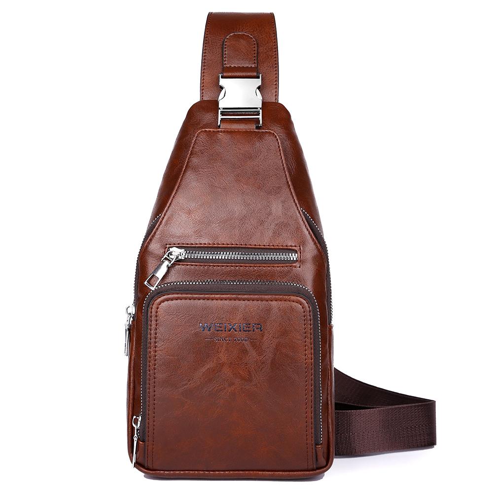 WEIXIER Bolso Bandolera de Cuero para Hombre Crossbody Hombro Pecho Impermeable Casual Mochila de Día para Viajes Deportes al Aire Libre