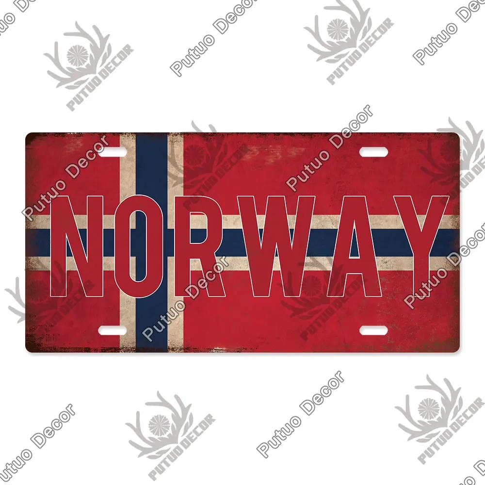 Putuo Decor National Flag Metal Sign Licenses Plate Plaque Metal Vintage for Garage Bar Pub Living Room Kitchen Wall Decoration