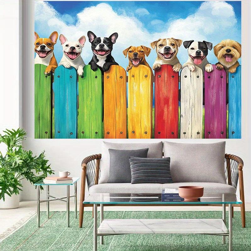 1Pc Ute Dogs On Rainbow Fence Tapestry Wall Hanging For Kids Room Bedroom Decor Fun Animal Print Home Decoration Gift