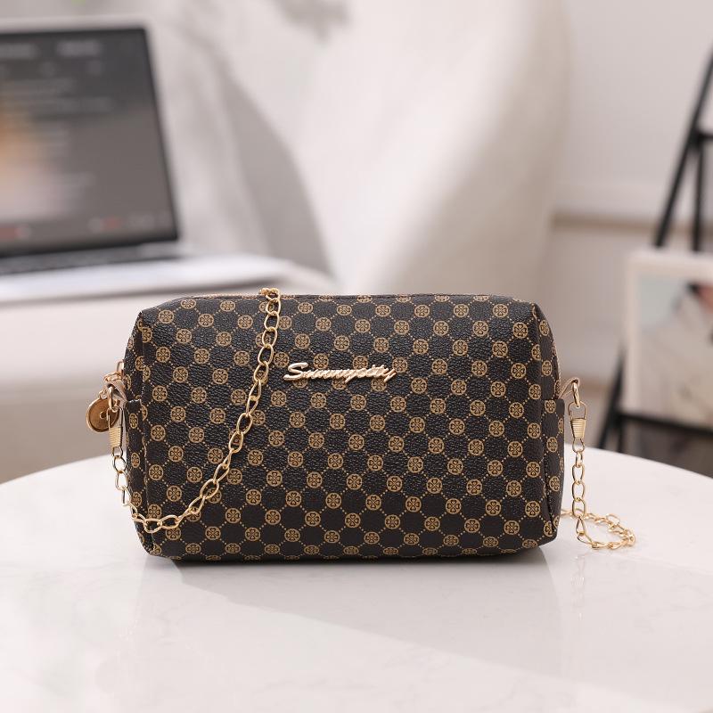 Lis fashionable retro polka dot printed small square bag, small and simple chain, mobile phone bag, messenger women's bag.