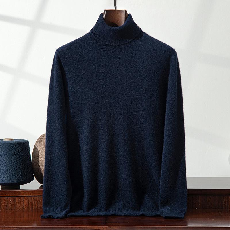 Men's Cashmere High Neck Pullover Sweater – Versatile, Solid Color, Long Sleeve, for Autumn/Winter.