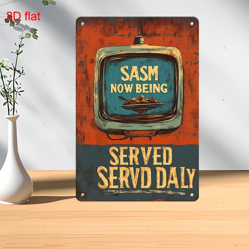 

Vintage Sasm Now Being Served Daily Metal Wall Sign Rustic Orange Blue Retro Decor with PreDrilled Holes for Home O 20x30cm（7.8x11.8inch）