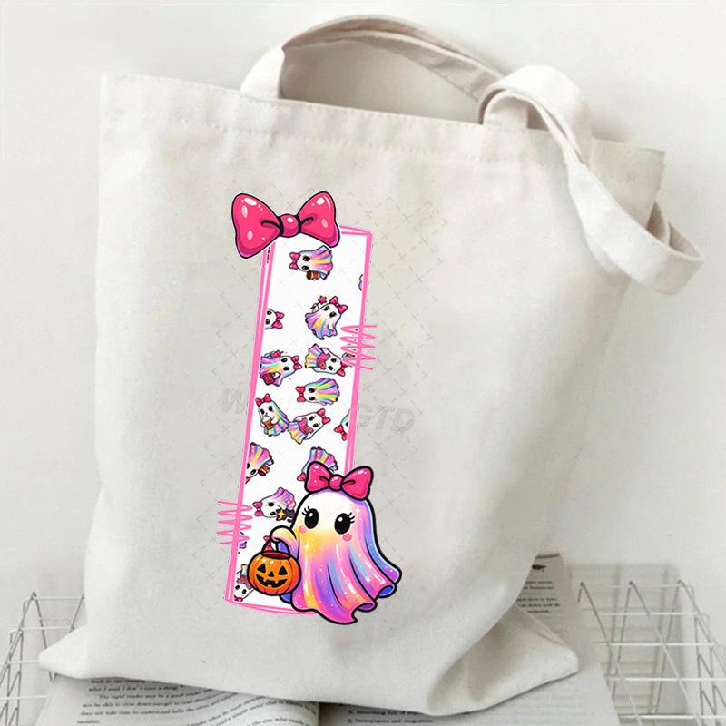 Halloween personalized print student canvas bag tutoring bag 26 letters fashion shoulder bag women large capacity