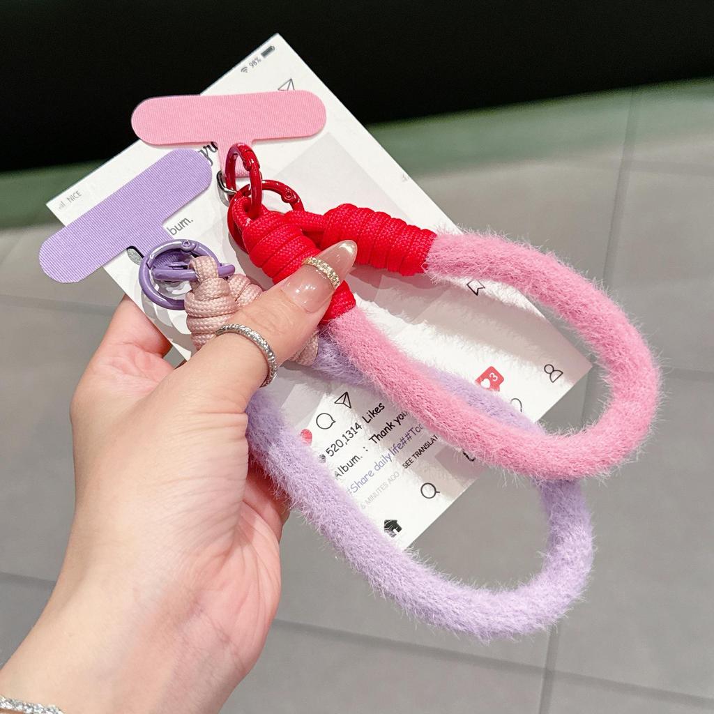 Colorful Plush Mobile Phone Wrist Lanyard with Single Buckle and Anti-Drop Feature