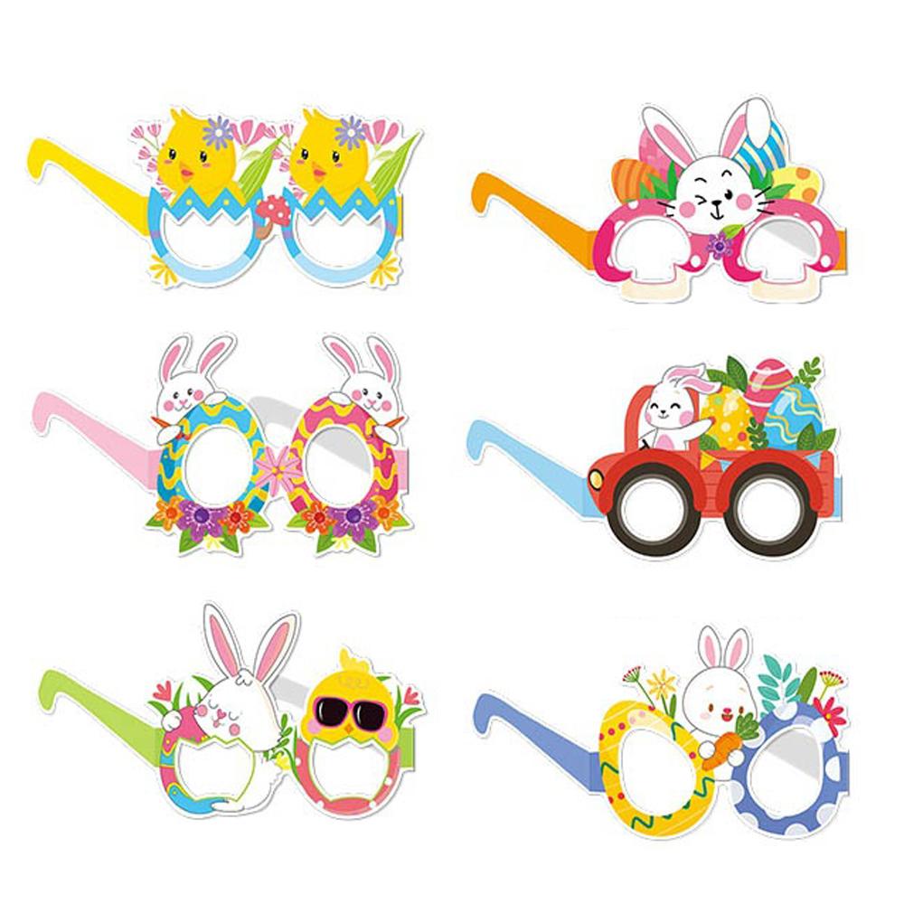6PCS/Set Paper Easter Decoration Glasses Bunny Easter Egg Pattern Handmade Glasses Easter Party Photo Props for Children Adults