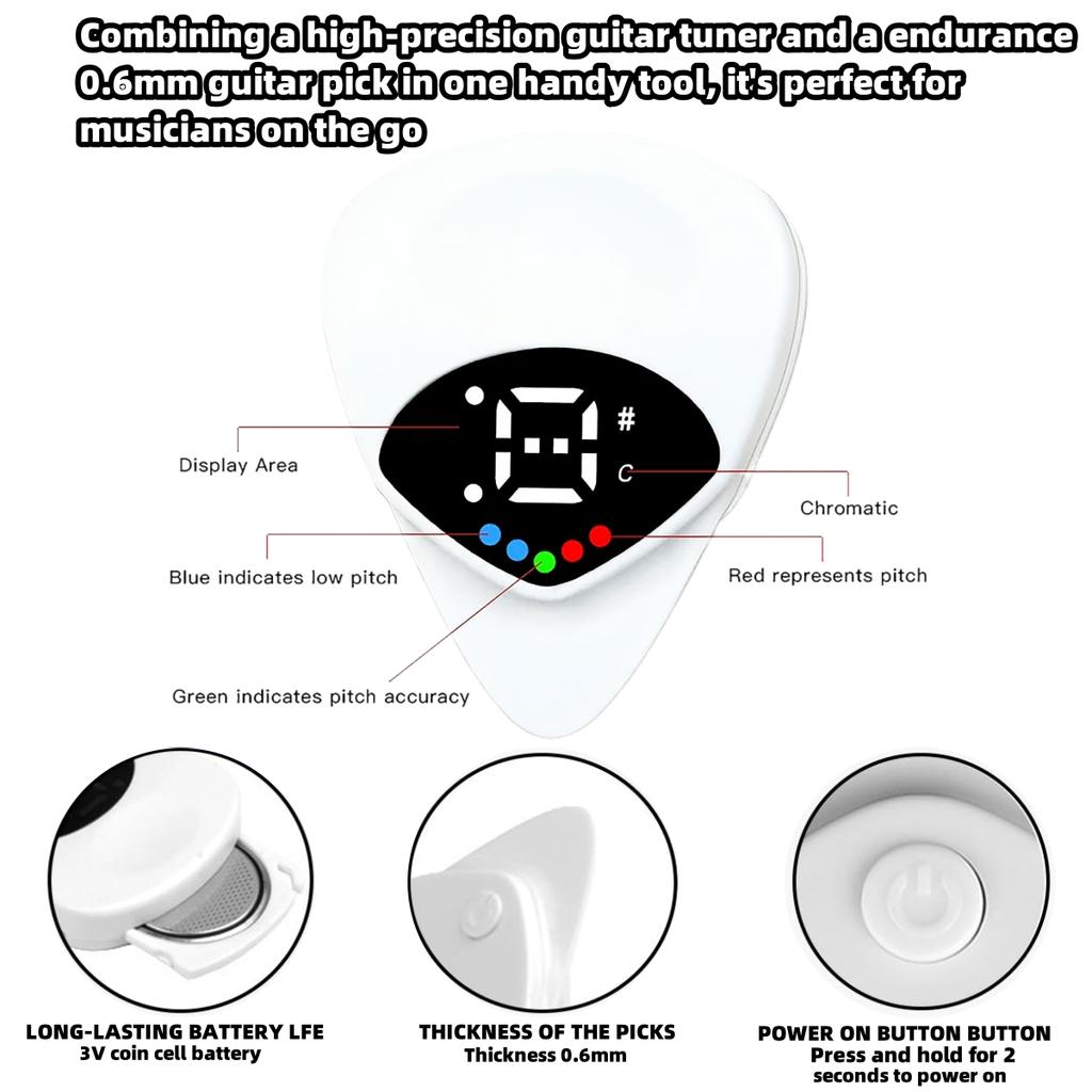 2-in-1 Guitar Pick Tuner/Digital Pick Tuner W/LED Screen Display/ for Electric & Acoustic Guitars,Violin,12 Equal Temperamen
