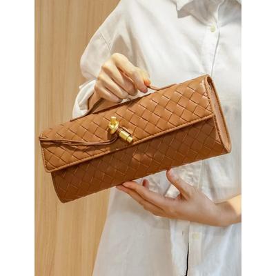 New Handmade Woven Bag With Hardware Lock And Small Square Bag High-end Leather Shoulder Bag Women's Armpit Bag
