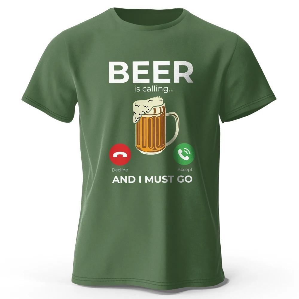 Fun slogan Web meme Beer is on the phone, I have to go printed men's T-shirt 100% cotton oversized fun graphic T-shirt Men's cas