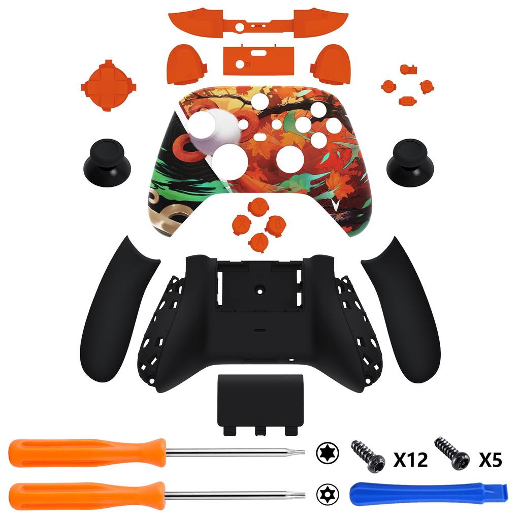 EXtremeRate Komplettes Gehäuse-Tasten-Set für Xbox Series X S Ersatz Seitenschienen-Griff Vorder- Rückplattenabdeckung für Xbox Core Wireless Controller Nicht Leaf &
