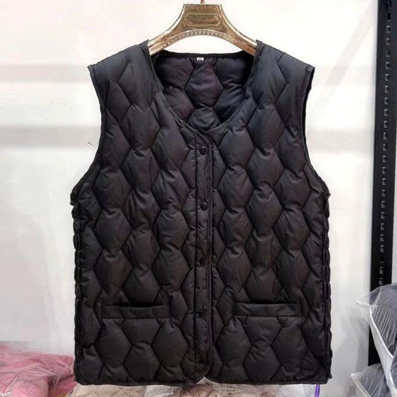 Women's Vest Down Cotton Vest Women's Large Size Winter Warm Vest Thickened Vest Short Vest Jacket Back Elastic Waist