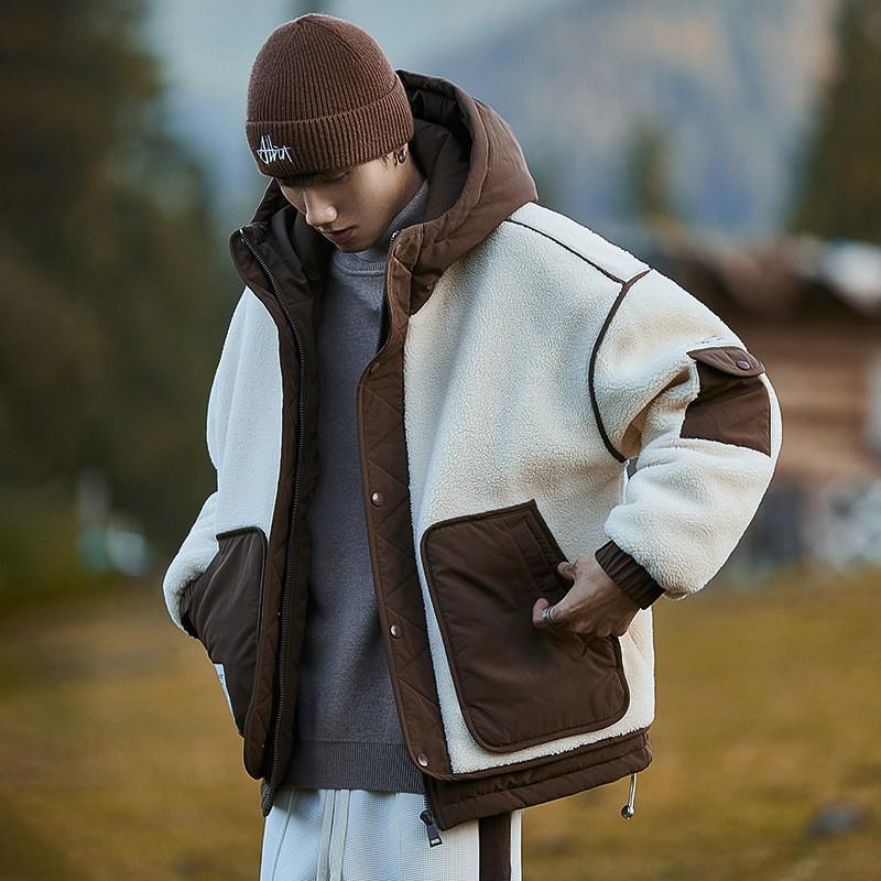 Mens Winter Puffer Jacket With Fleece Lining Hooded Oversized Workwear Style Down Coat Cold Weather