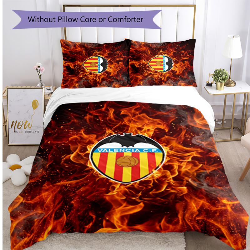 Valencia FC Printed 3PCS Bedding Set Breathable Duvet Cover with Pillowcases Decorative Bed Linen for Bedroom Home