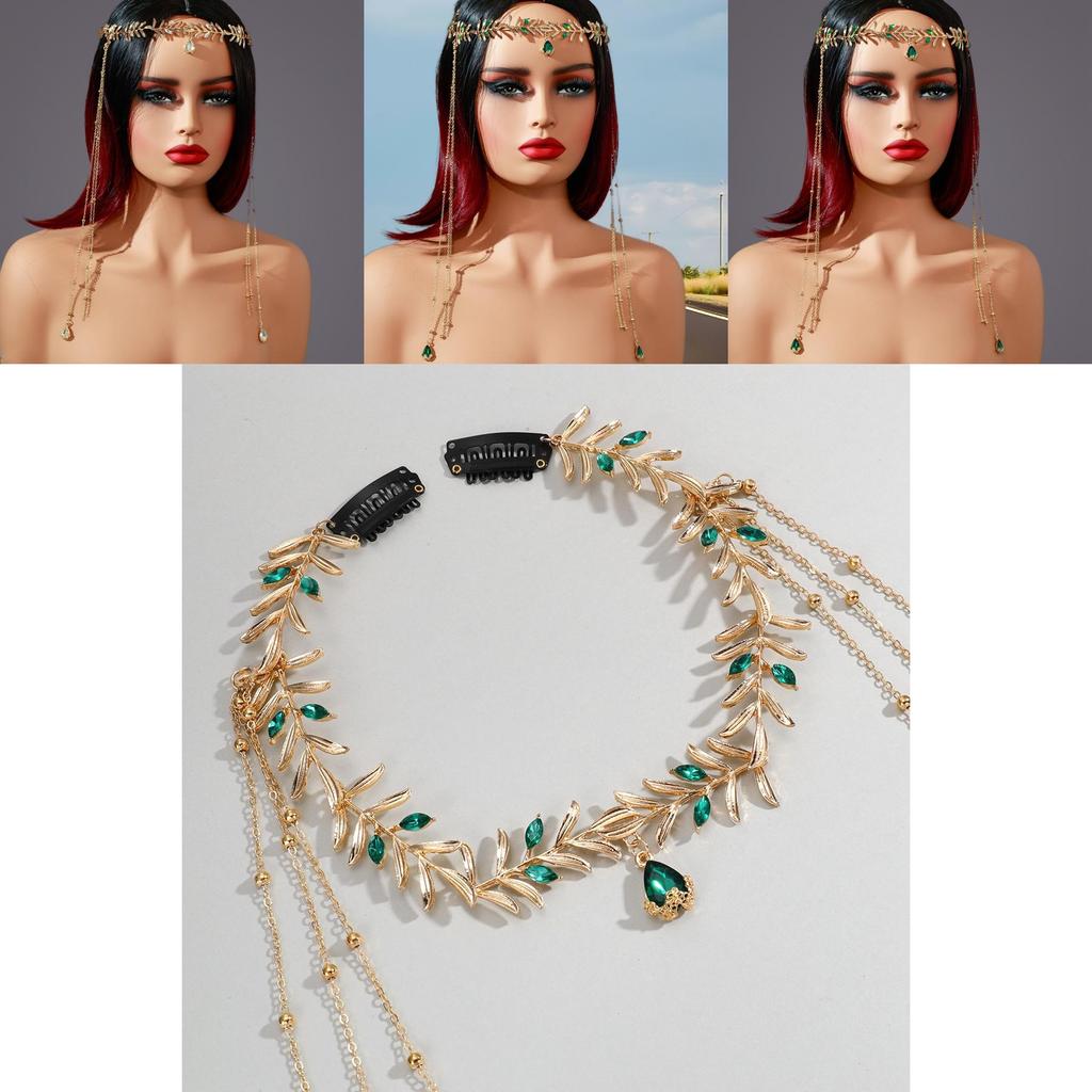 Fashion Simulation Gemstone Decoration Leaf Shaped Design Women Headwear For Travel Gift