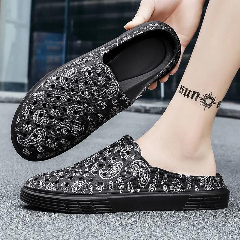 Men's Shoe Flat Hole Beach Slides Mules Half 2025 Style Designer Luxury Eva High Quality Fashion Pvc Original Adult Male Slipper
