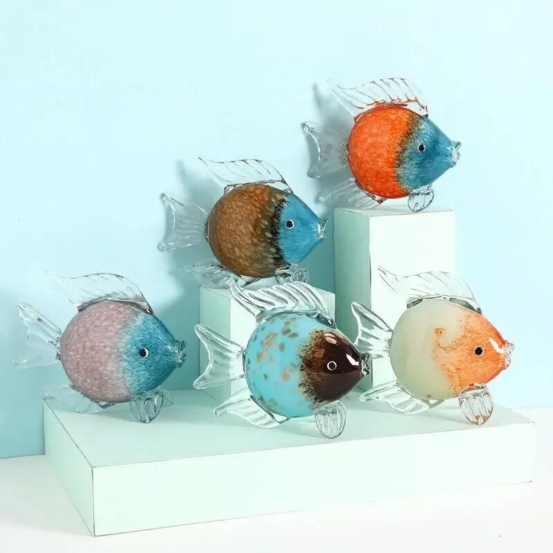 Chinese Light Luxury Glass Mouthfish Ornaments Desk Decoration Living Room Decoration Home Accessories violetto