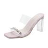 2025 New Open Toe Women's Square Toe Rhinestone Sandals Summer Crystal Best Seller Outdoor Slide Slippers Heels Women