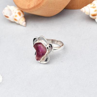 Pink Tourmaline Raw Gemstone 925 Sterling Silver  Ring Size 6 US Gift Ring