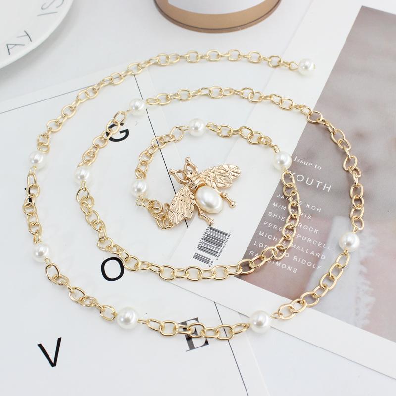 Women's Beaded Hook Waist Chain Korean Style Sweet Fashion Pearl Decoration Metallic