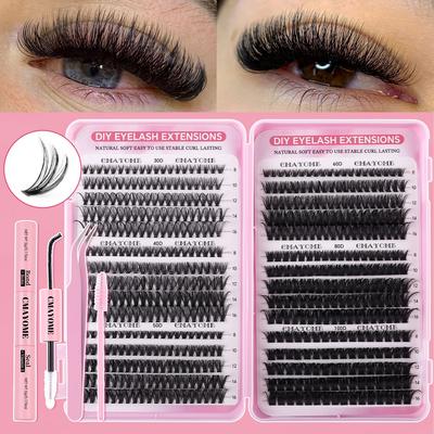 Wimpernverlängerungsset, Einzelner Haarbüschel 640 Büschel 30 + 40 + 50 + 60 + 80 + 100D Wimpern