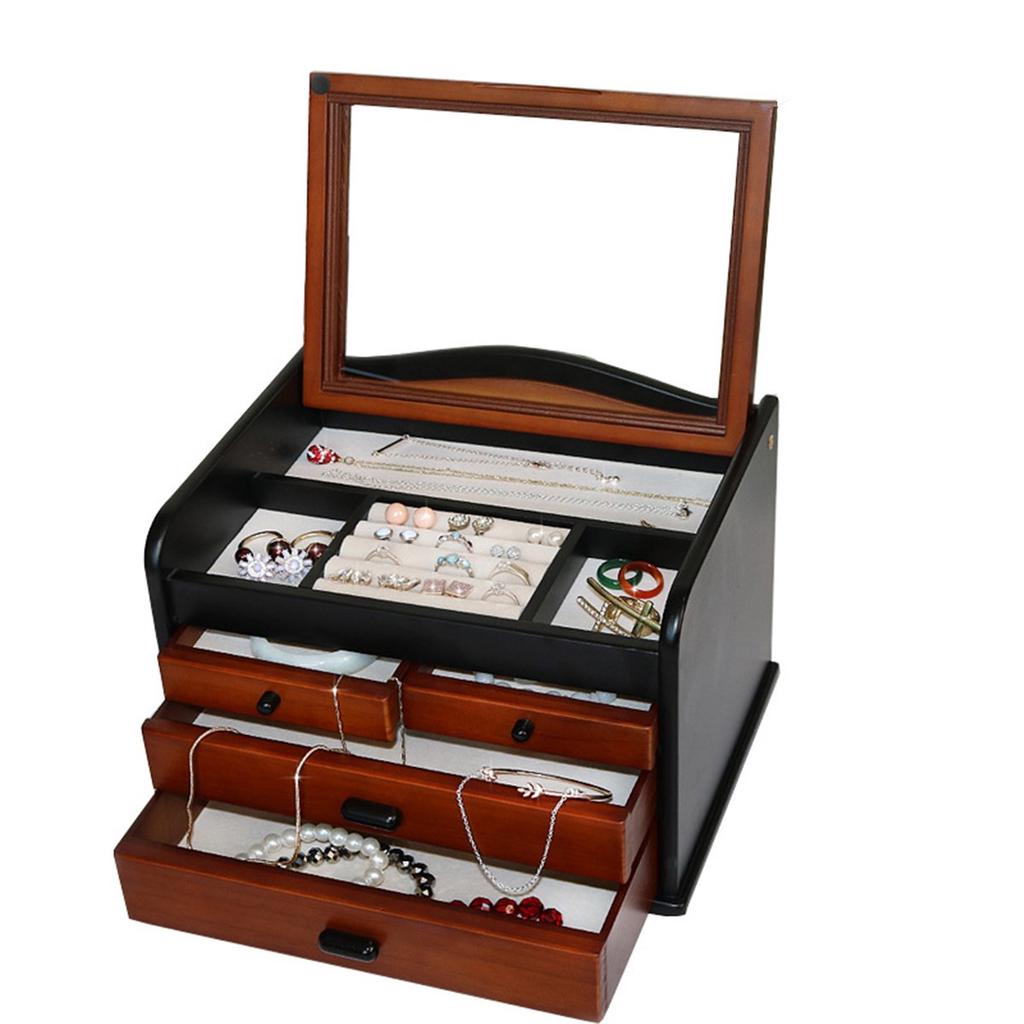 Computer Jewlery Box 4-Layer multifunctional solid wood large-capacity jewellery box ...