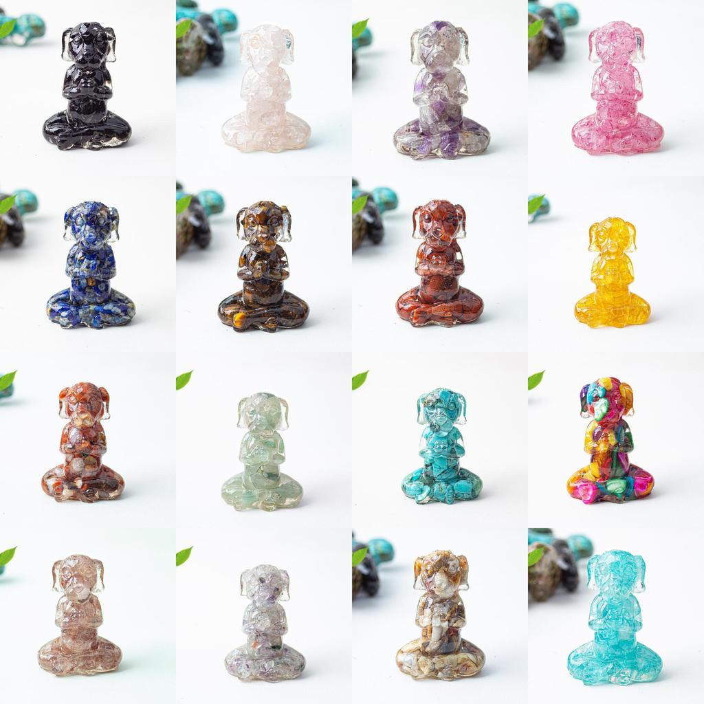 Zen Sitting Dog Resin Art Desk Decor Handmade Crystals For Meditation Gift
