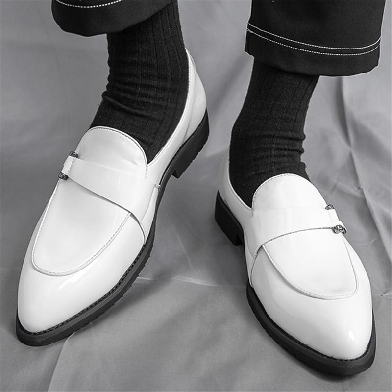 Gold Green White Pointed Patent Leather Casual Shoes For Men Brand Designer Monk Strap Loafers Wedding Dress Homecoming Footwear