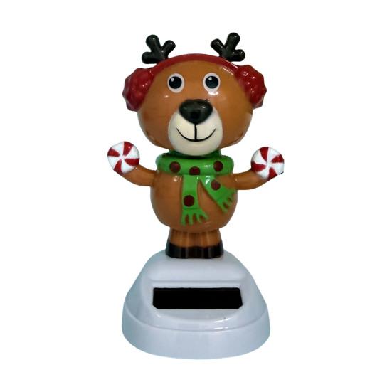 No Battery Solar Toys Powered Dancing Car Ornament, Creative Dashboard Christmas Cartoon Figure for Miniature Holiday Desktop Ornaments Auto Interior