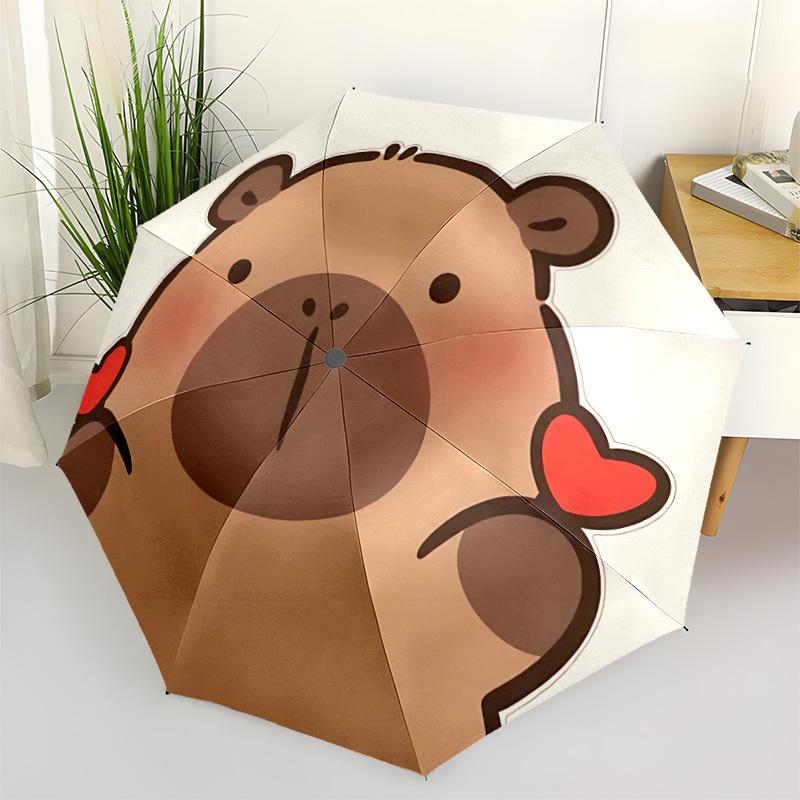 1pc Bear Heart Automatic Open/Close Umbrella - Compact Travel Umbrella with 8-Rib Durable Frame, Lightweight & Portable Design Z73
