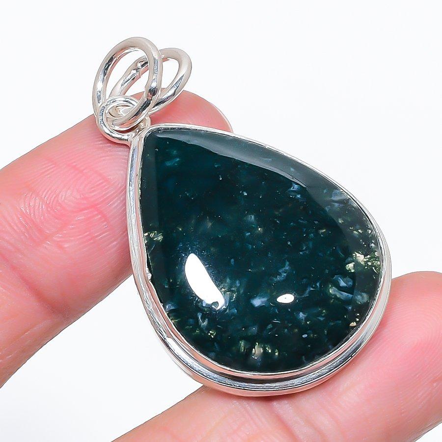 

Натуральный индийский моховой агат 925 стерлинговое серебро ювелирный кулон 1,89 q2e81