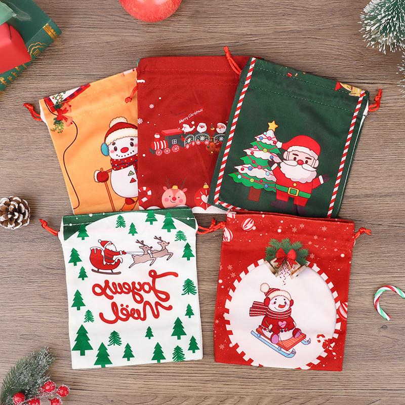 1/5Pcs Christmas Drawstring Gift Bags Santa Snowman Candy Snack Packaging Pouch Bag Christmas Party Decoration New Year Supplies