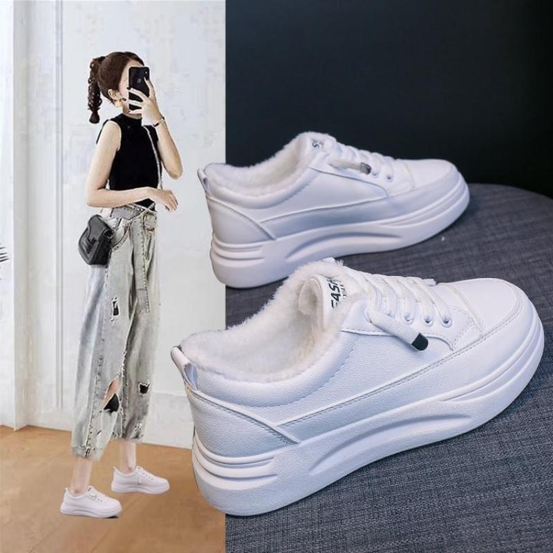 Little White Shoes Spring and Autumn Sneakers All-match Sports Comfortable Plus Velvet White Shoes