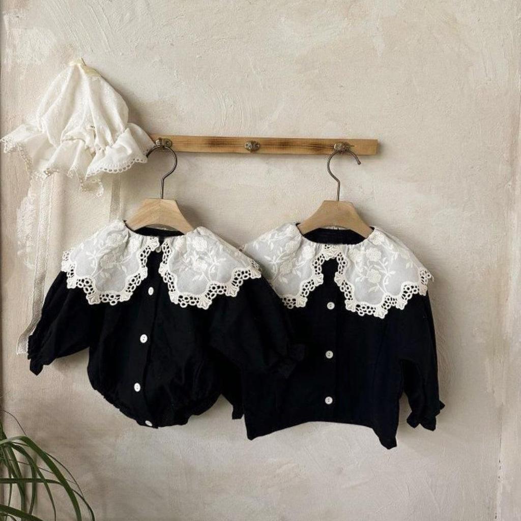 2025 Korean Spring Lace Lapel Snap Crotch Bodysuit for Girls - Infant/Toddler Romper
